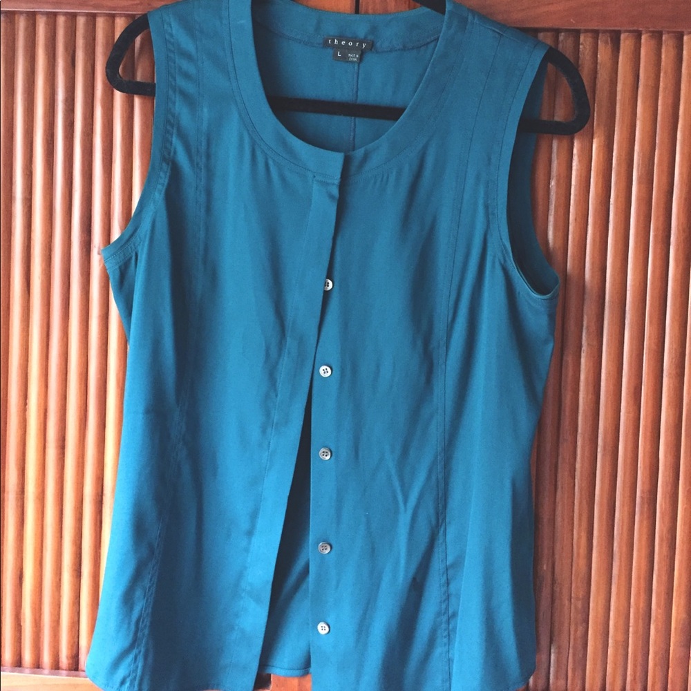 Theory Sleeveless silk button up top